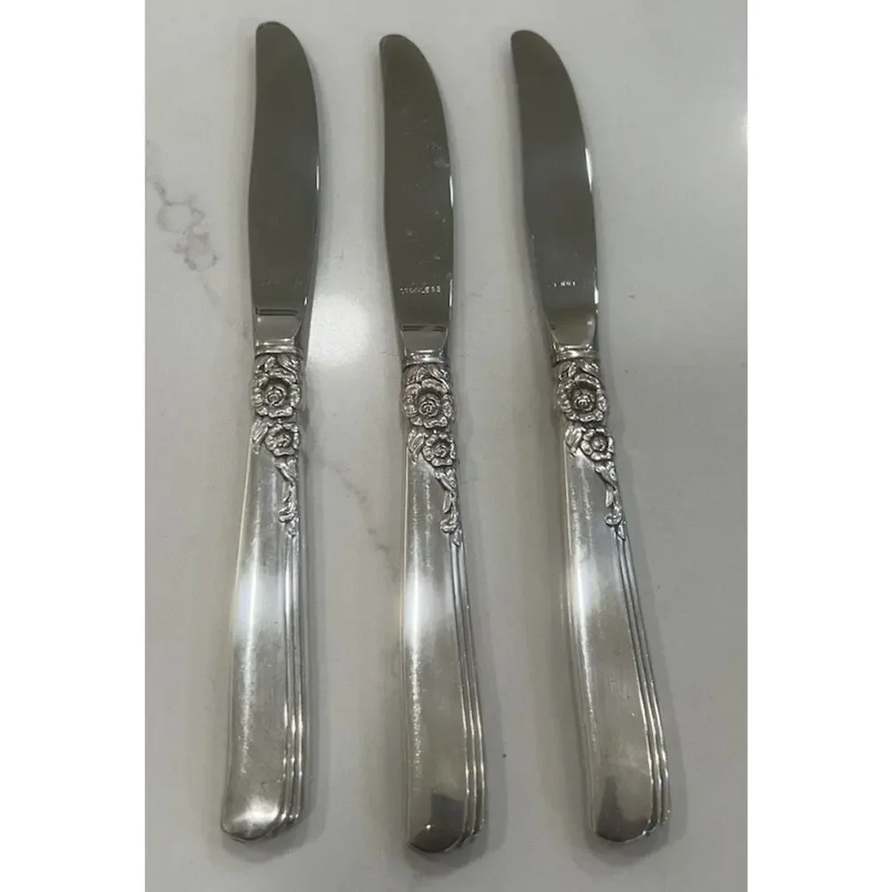 Vtg‎ Oneida Prestige Gay Adventure 1955 Silver Plated MCM Set Of 3 Dinner Knives